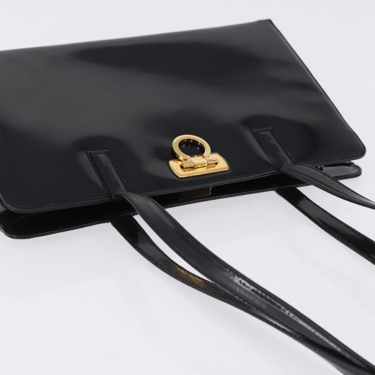 Salvatore Ferragamo Gancini Tote Bag Patent leather Black Gold Auth ka5291A