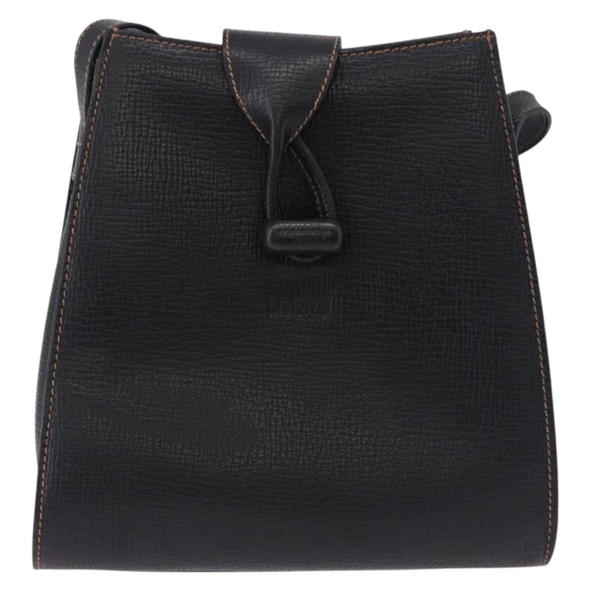 LOEWE Shoulder Bag Leather Black Gold Auth ka5292A