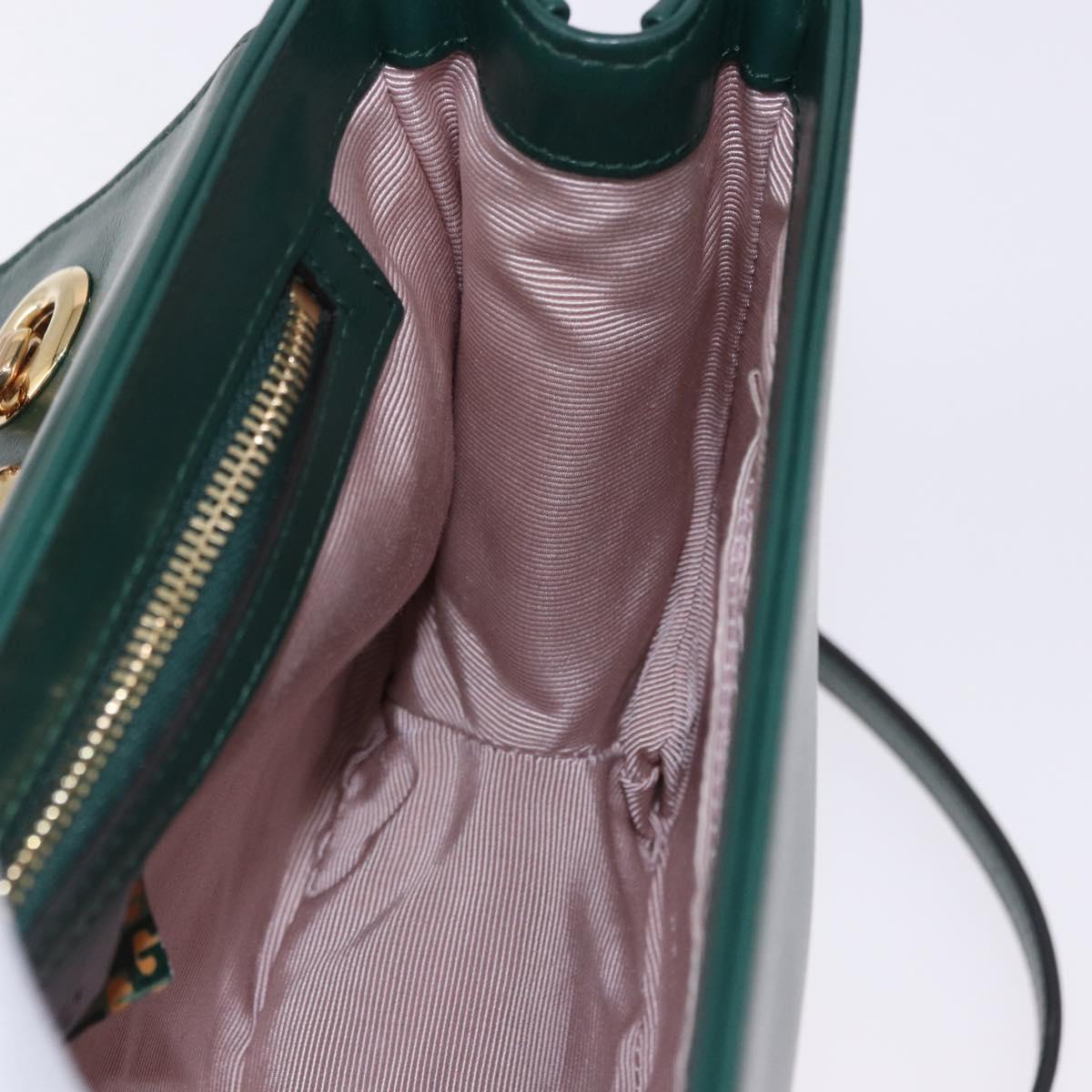 GUCCI Rajah Chain Shoulder Bag Leather Green Gold 537241 Auth ka5294M