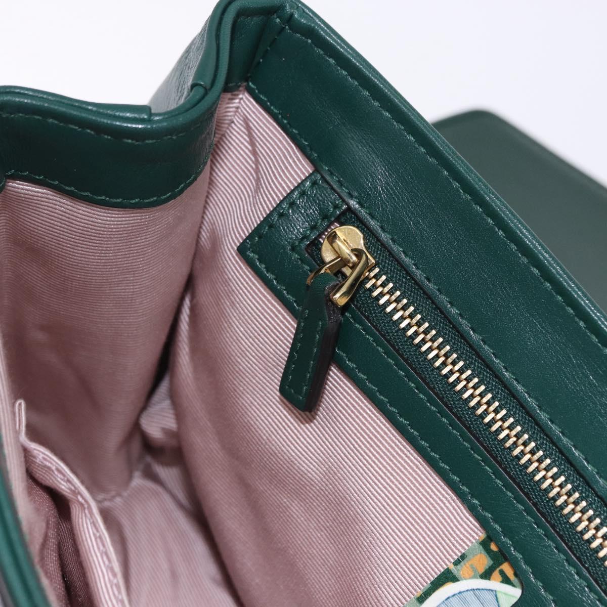 GUCCI Rajah Chain Shoulder Bag Leather Green Gold 537241 Auth ka5294M