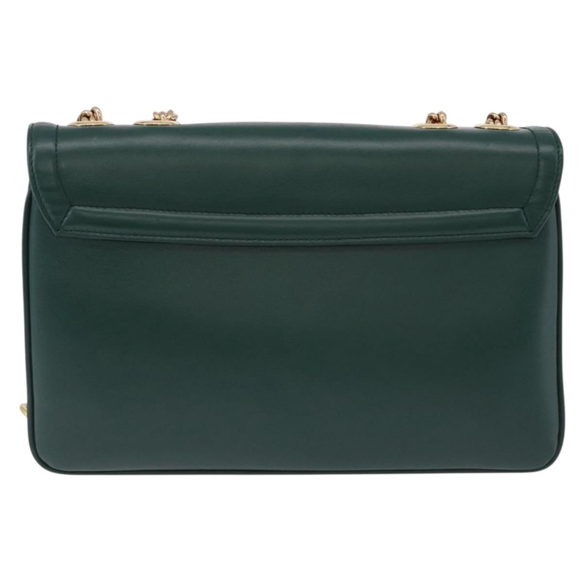 GUCCI Rajah Chain Shoulder Bag Leather Green Gold 537241 Auth ka5294M