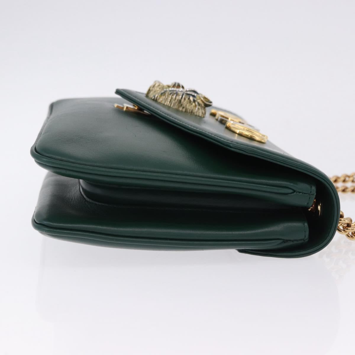 GUCCI Rajah Chain Shoulder Bag Leather Green Gold 537241 Auth ka5294M