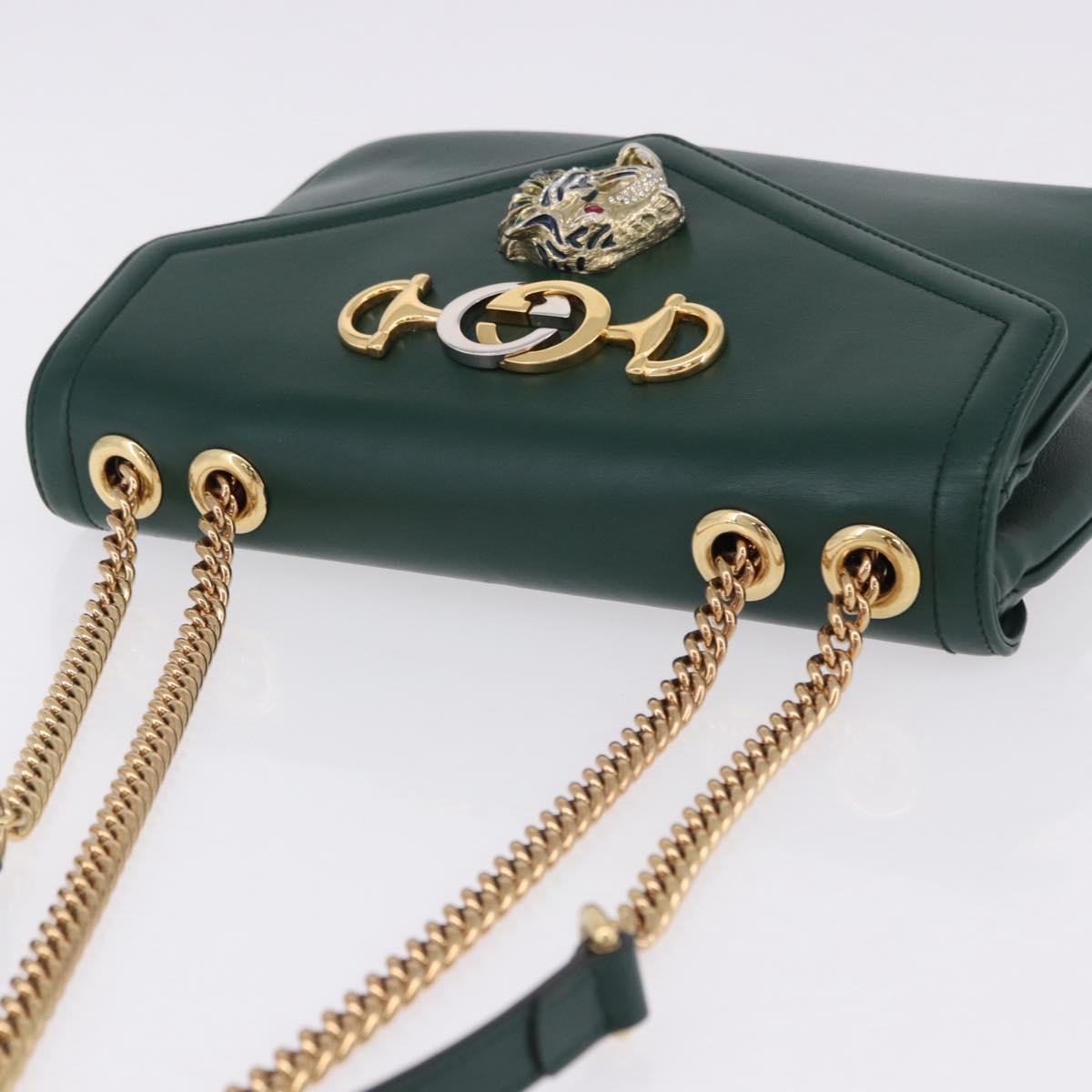 GUCCI Rajah Chain Shoulder Bag Leather Green Gold 537241 Auth ka5294M