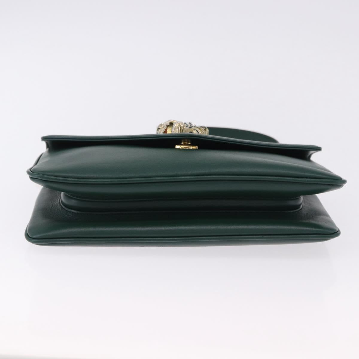 GUCCI Rajah Chain Shoulder Bag Leather Green Gold 537241 Auth ka5294M