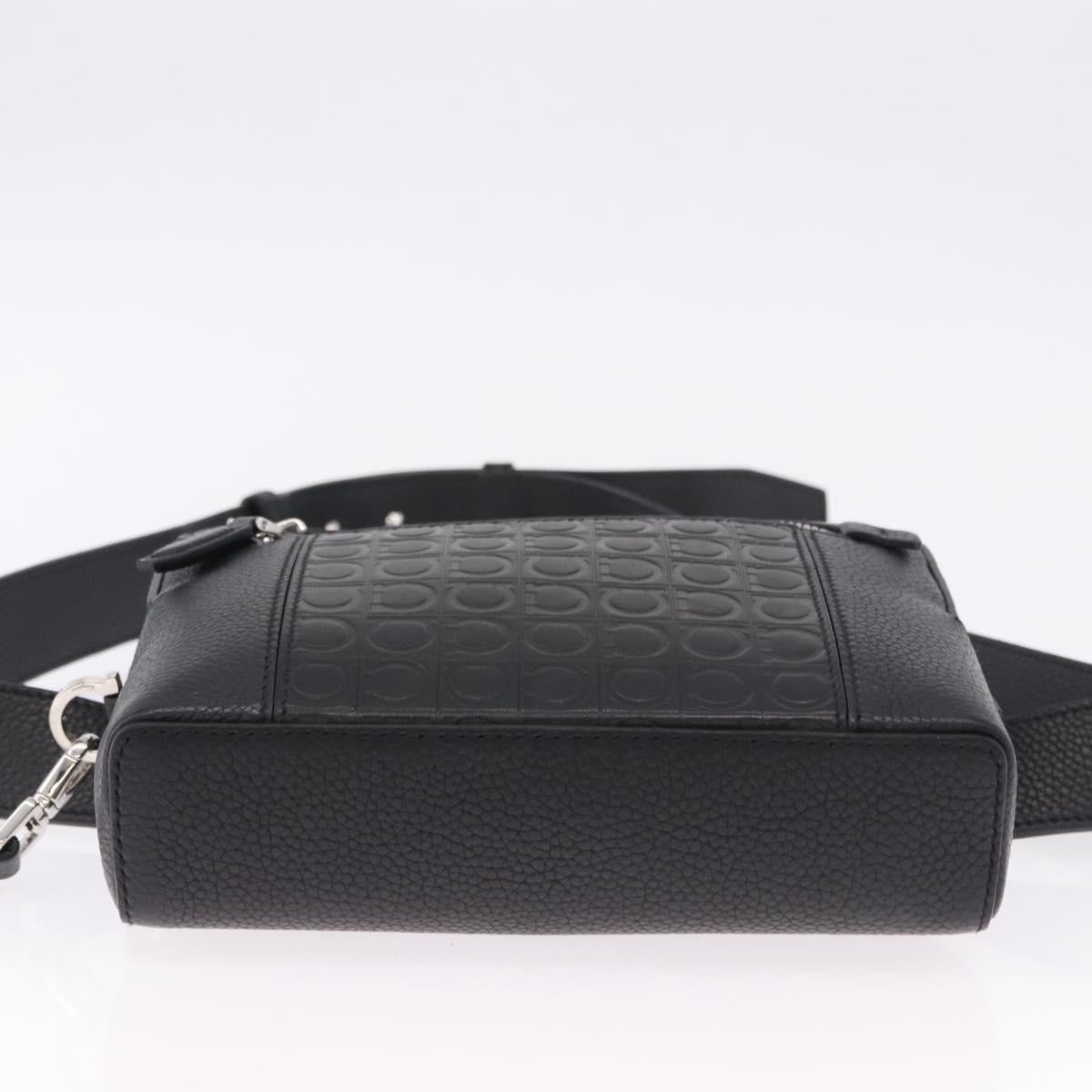 Salvatore Ferragamo Gancini Waist bag Leather Black Silver Auth ka5295A