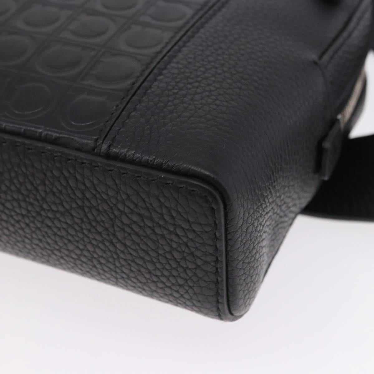 Salvatore Ferragamo Gancini Waist bag Leather Black Silver Auth ka5295A