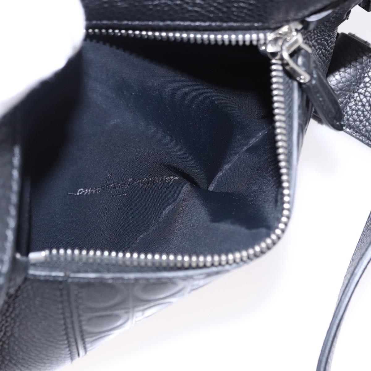 Salvatore Ferragamo Gancini Waist bag Leather Black Silver Auth ka5295A