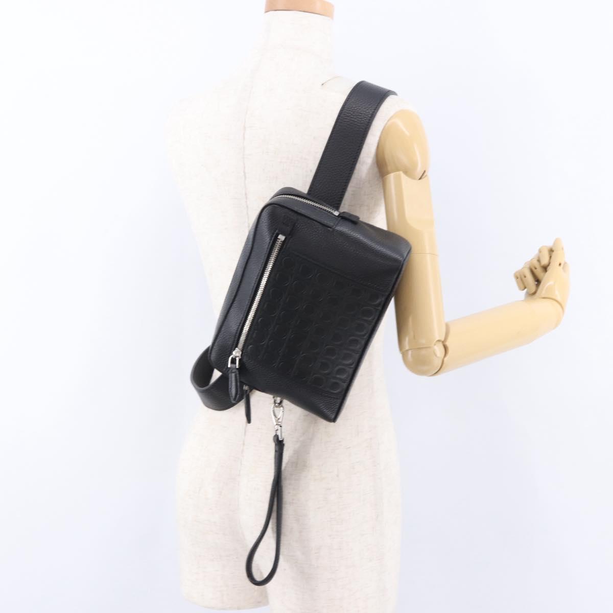 Salvatore Ferragamo Gancini Waist bag Leather Black Silver Auth ka5295A