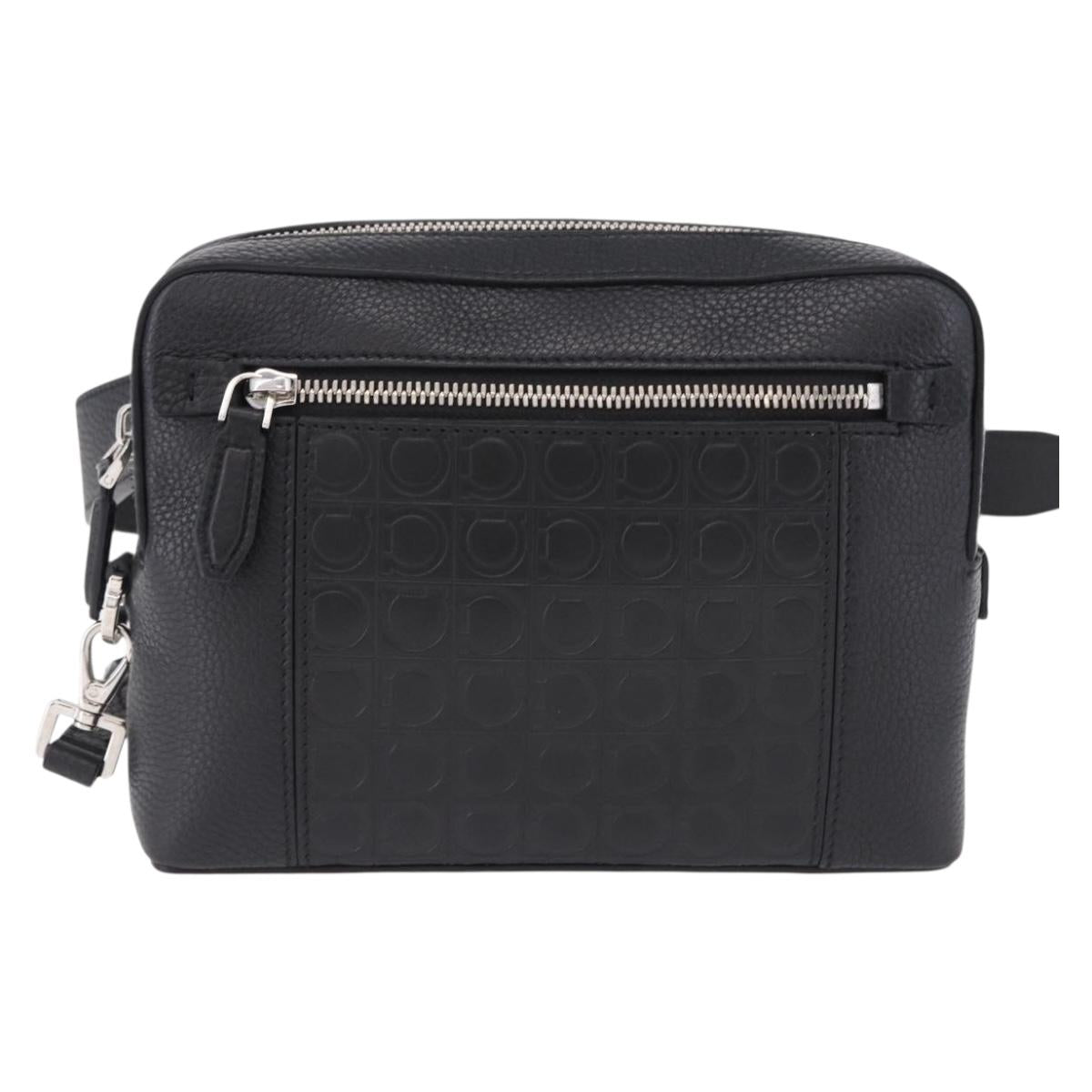 Salvatore Ferragamo Gancini Waist bag Leather Black Silver Auth ka5295A