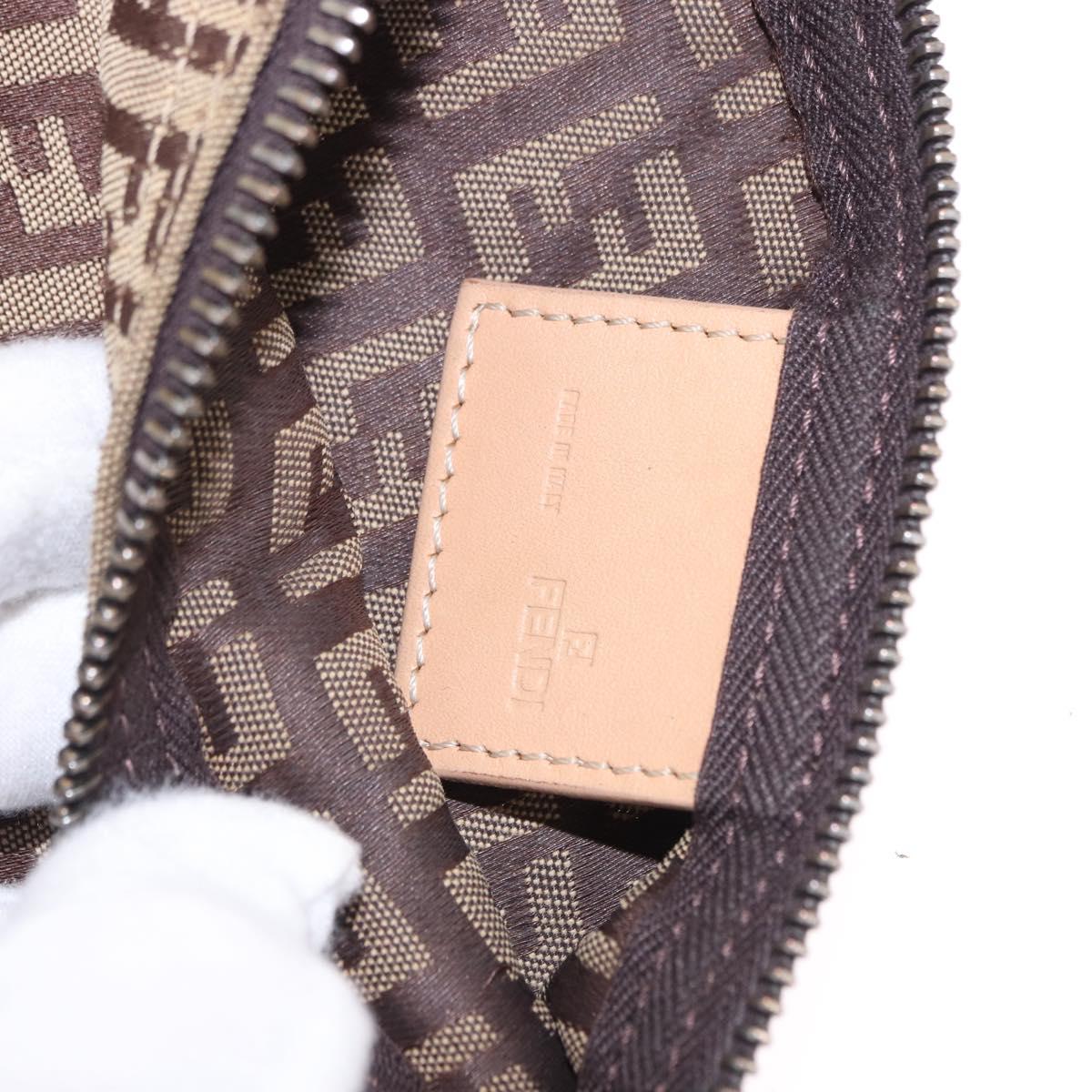 FENDI Zucchino Canvas Hand Pouch Beige Silver Auth ka5296A