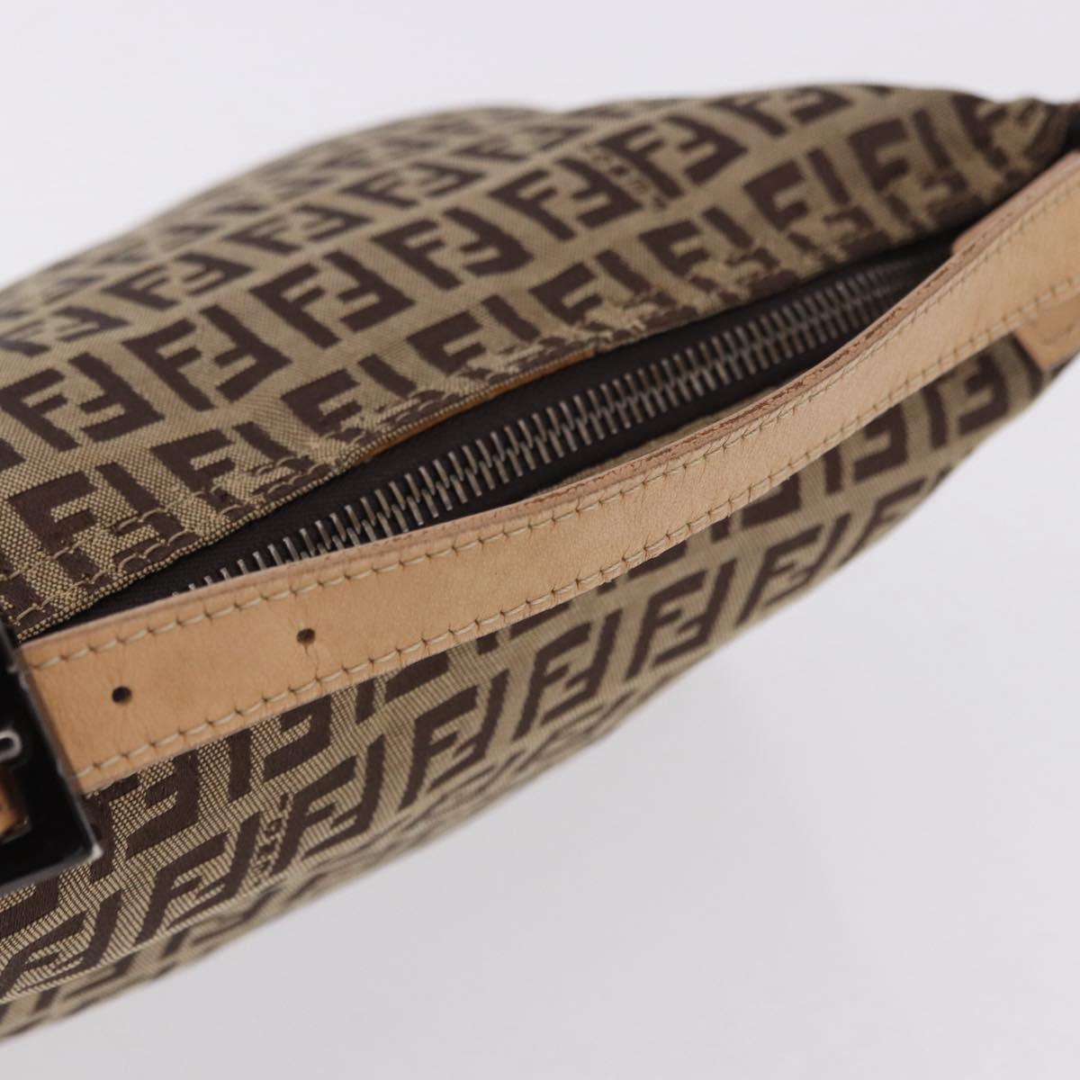 FENDI Zucchino Canvas Hand Pouch Beige Silver Auth ka5296A