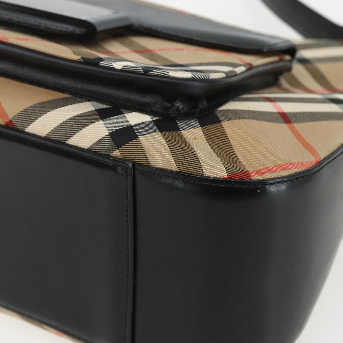 Burberrys Nova Check Shoulder Bag Canvas Beige Silver Auth ka530