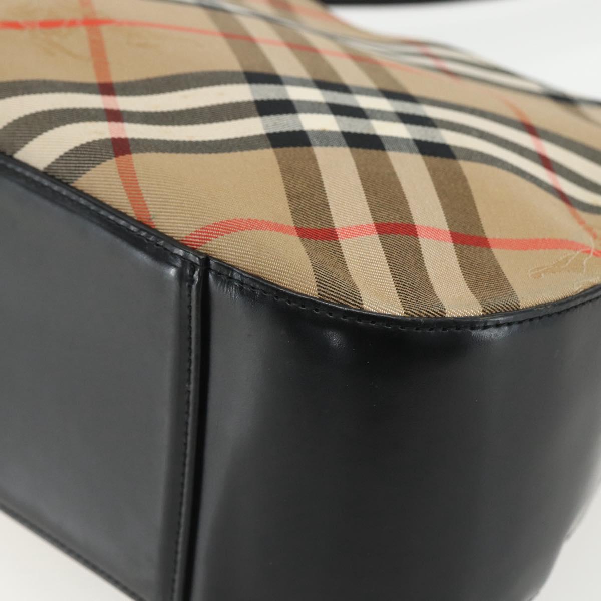 Burberrys Nova Check Shoulder Bag Canvas Beige Silver Auth ka530