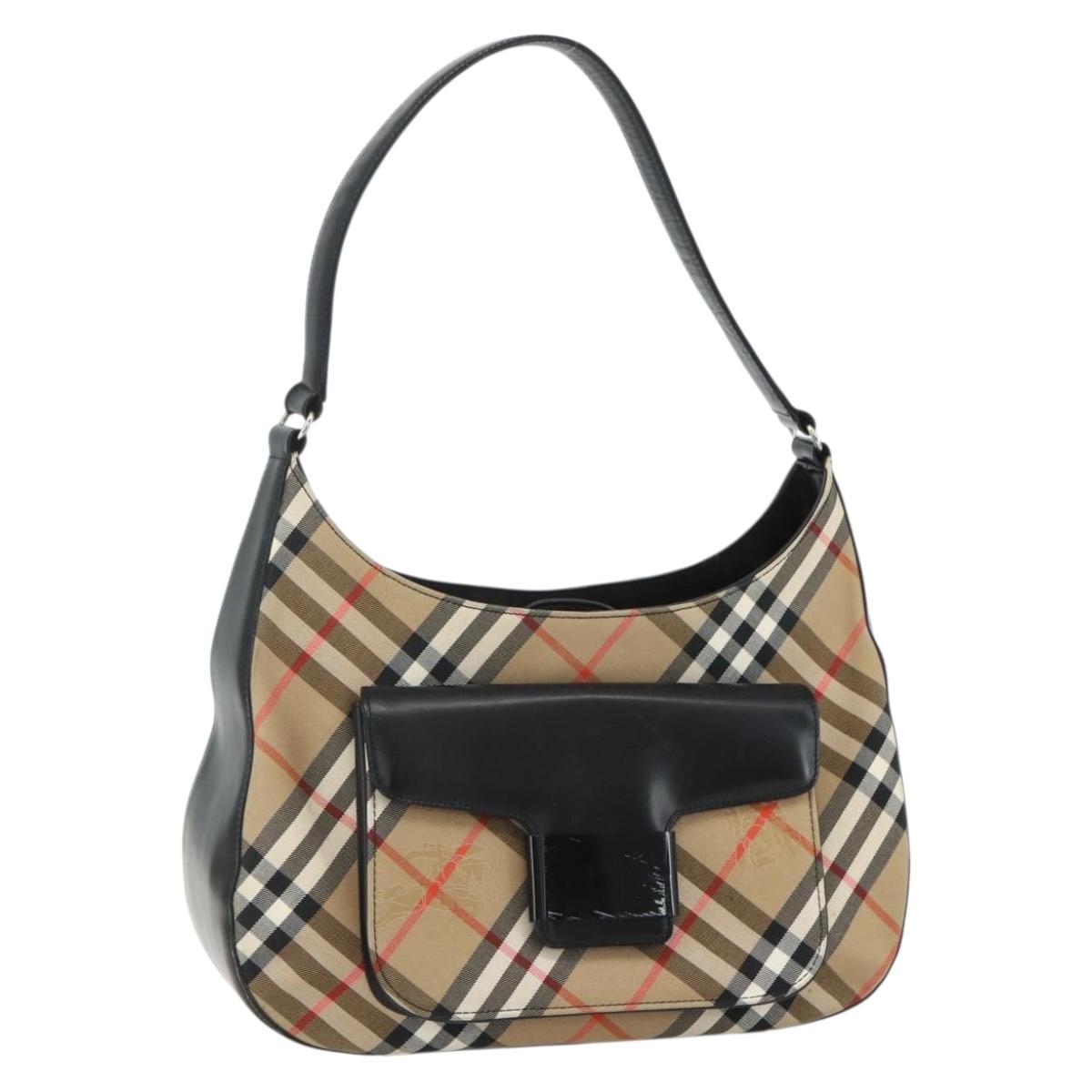 Burberrys Nova Check Shoulder Bag Canvas Beige Silver Auth ka530