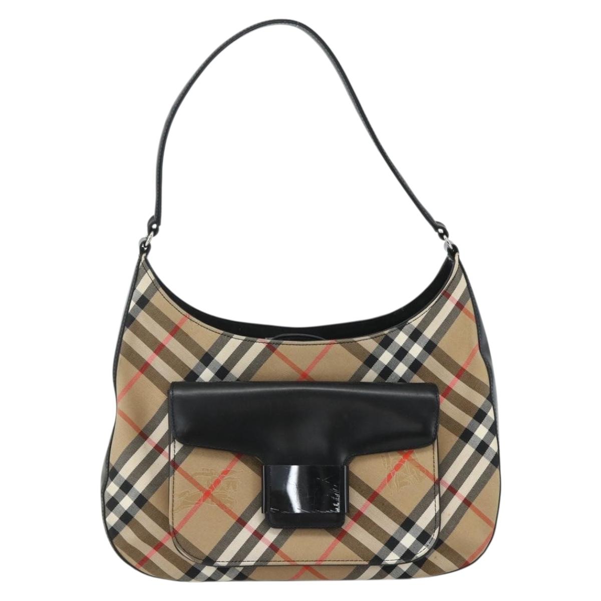 Burberrys Nova Check Shoulder Bag Canvas Beige Silver Auth ka530