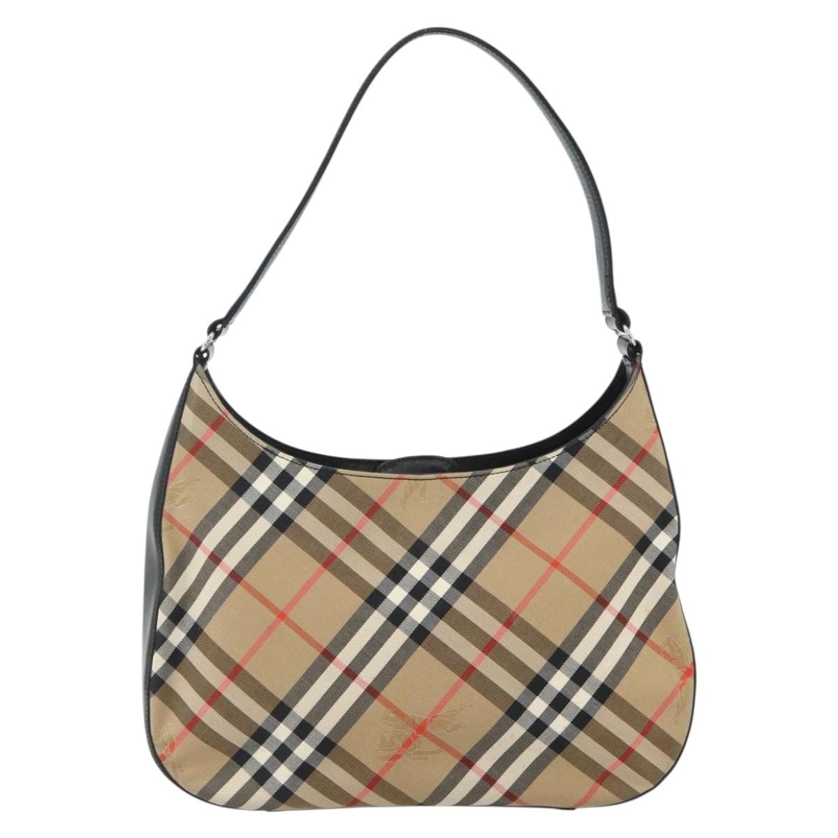 Burberrys Nova Check Shoulder Bag Canvas Beige Silver Auth ka530