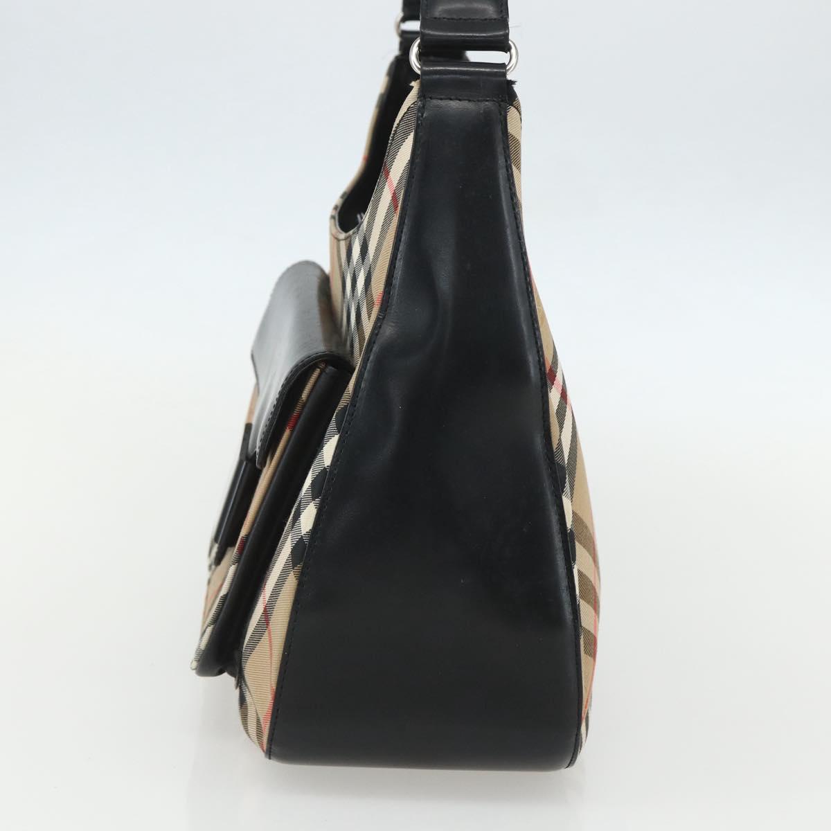 Burberrys Nova Check Shoulder Bag Canvas Beige Silver Auth ka530