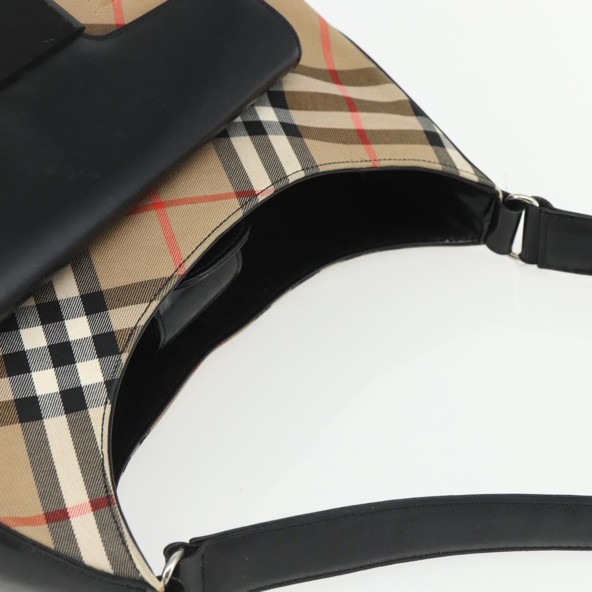 Burberrys Nova Check Shoulder Bag Canvas Beige Silver Auth ka530