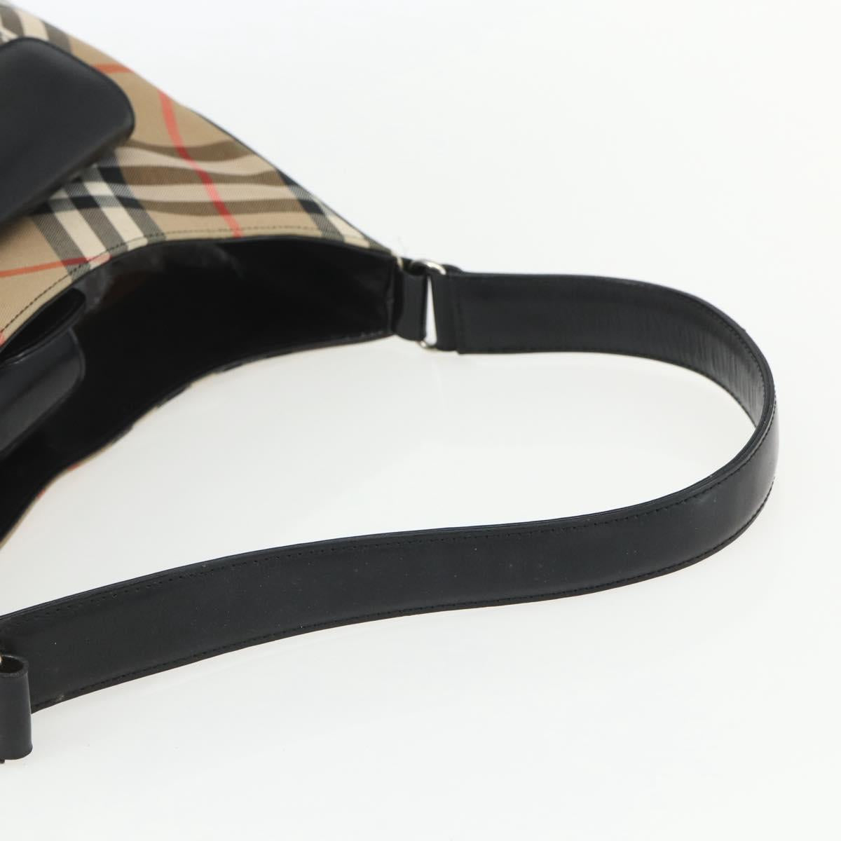 Burberrys Nova Check Shoulder Bag Canvas Beige Silver Auth ka530