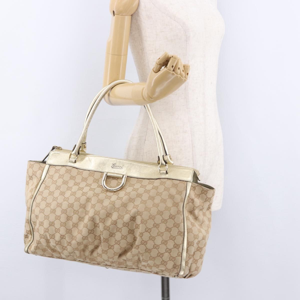 GUCCI GG Canvas Hand Bag Beige Gold 190248 Auth ka5304A