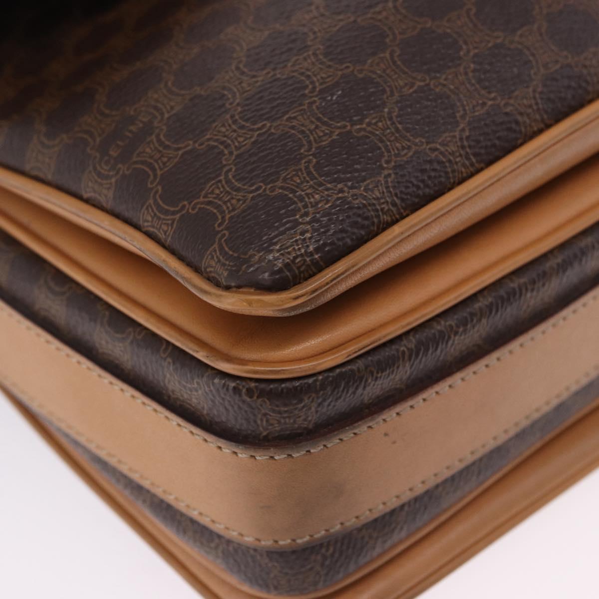 CELINE Macadam Canvas Shoulder Bag PVC Leather Brown Gold Auth ka5312