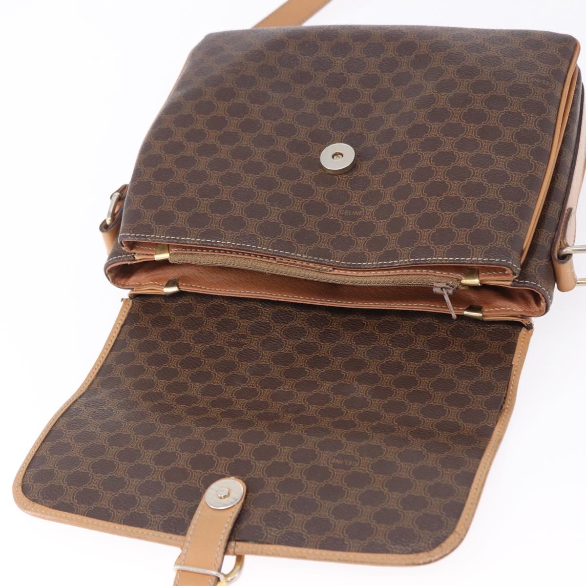 CELINE Macadam Canvas Shoulder Bag PVC Leather Brown Gold Auth ka5312