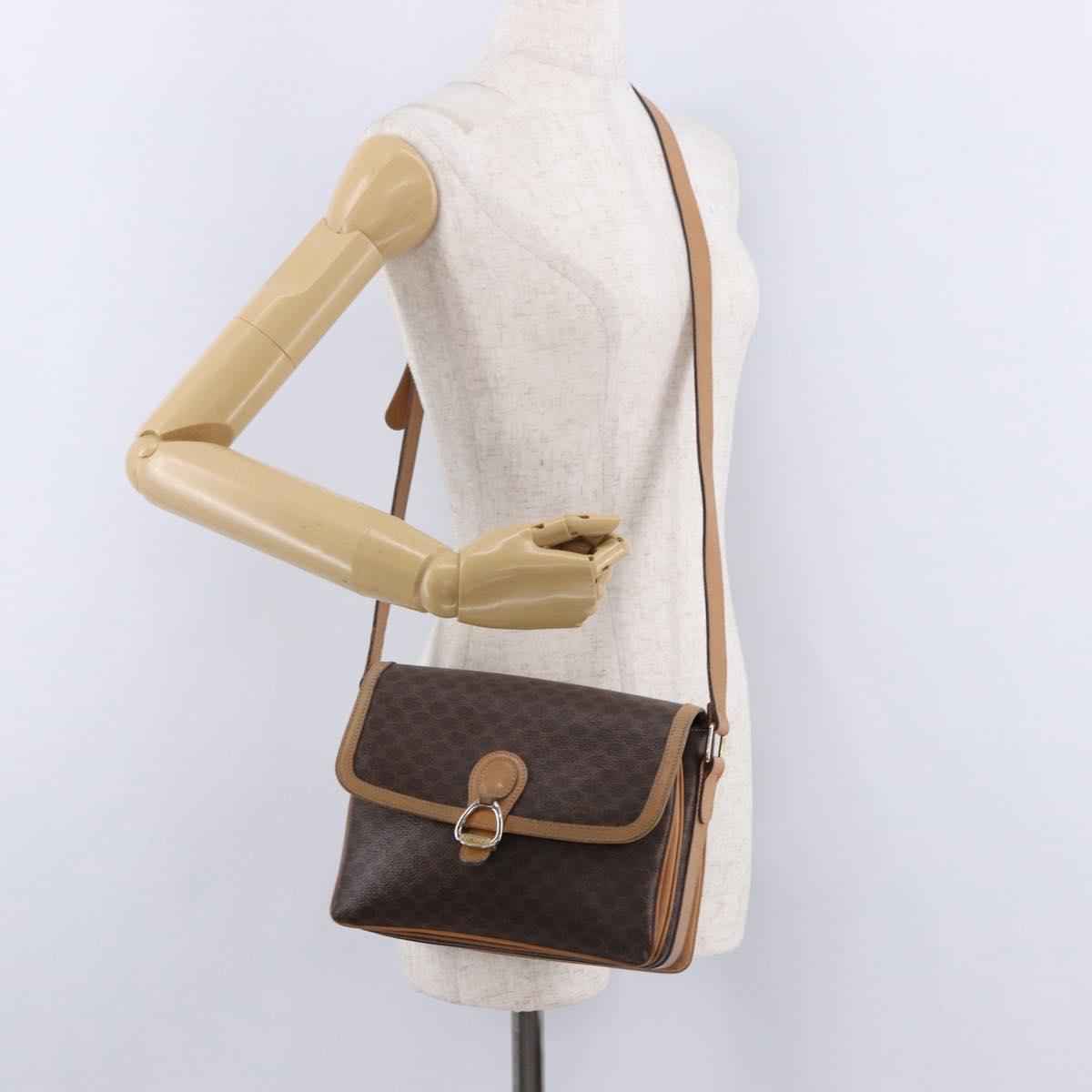 CELINE Macadam Canvas Shoulder Bag PVC Leather Brown Gold Auth ka5312