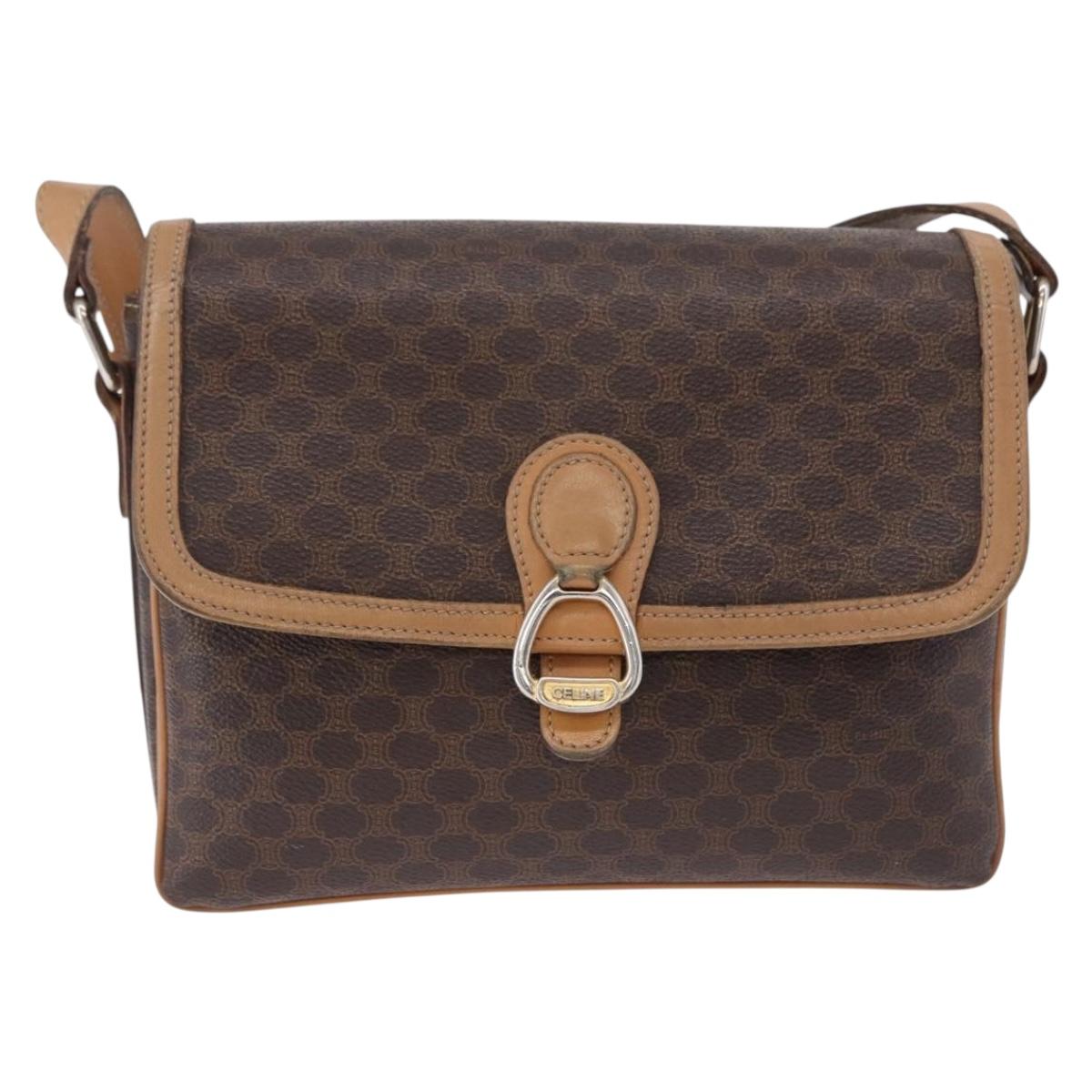 CELINE Macadam Canvas Shoulder Bag PVC Leather Brown Gold Auth ka5312