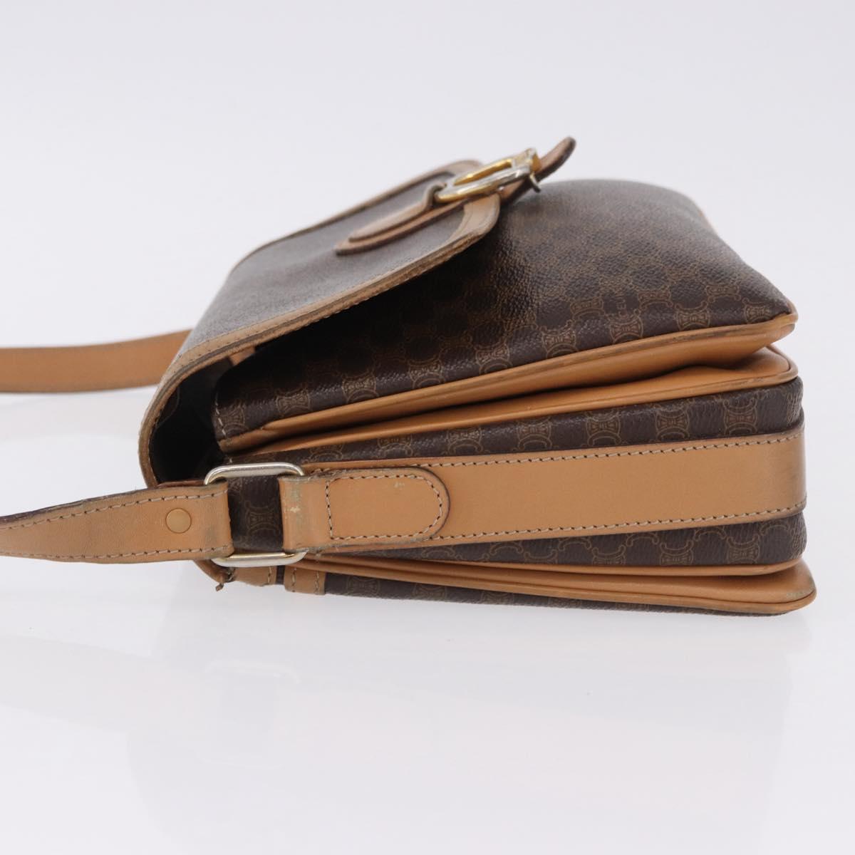 CELINE Macadam Canvas Shoulder Bag PVC Leather Brown Gold Auth ka5312