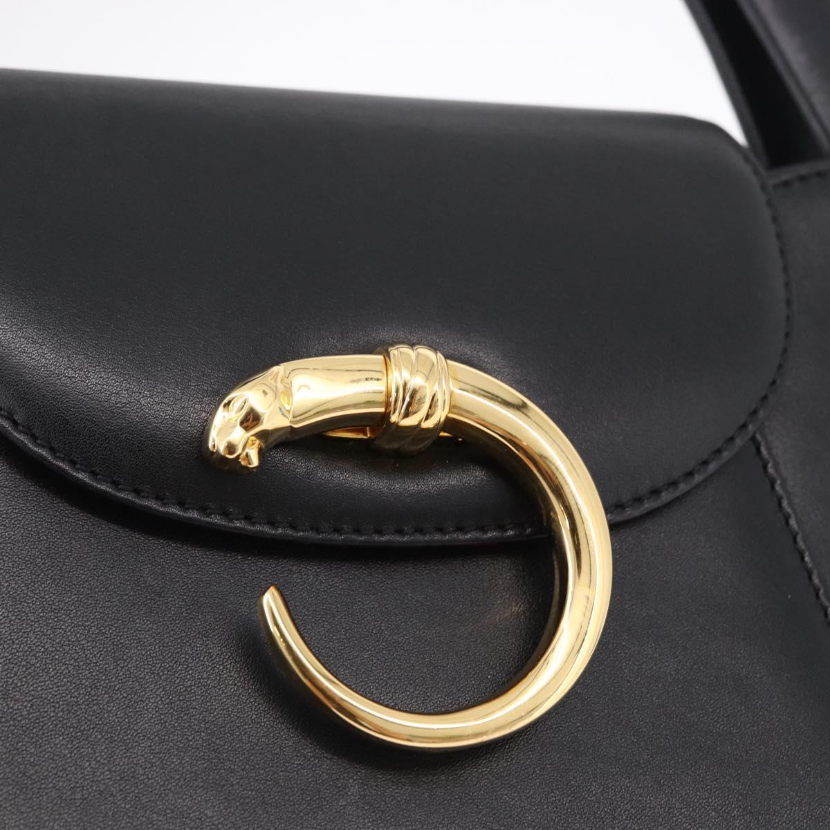 CARTIER PANTHERE Hand Bag Leather Black Gold Auth ka5314A
