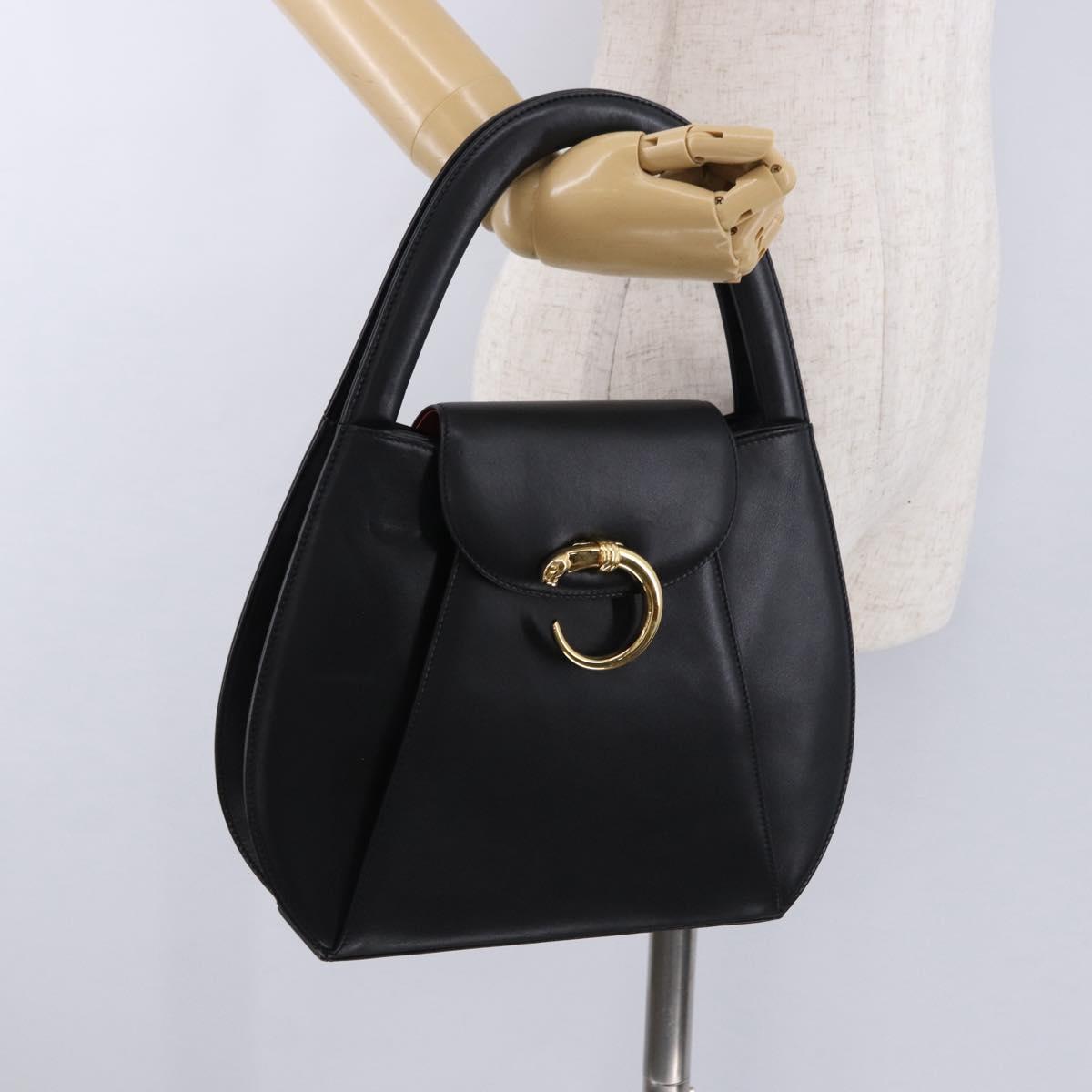 CARTIER PANTHERE Hand Bag Leather Black Gold Auth ka5314A