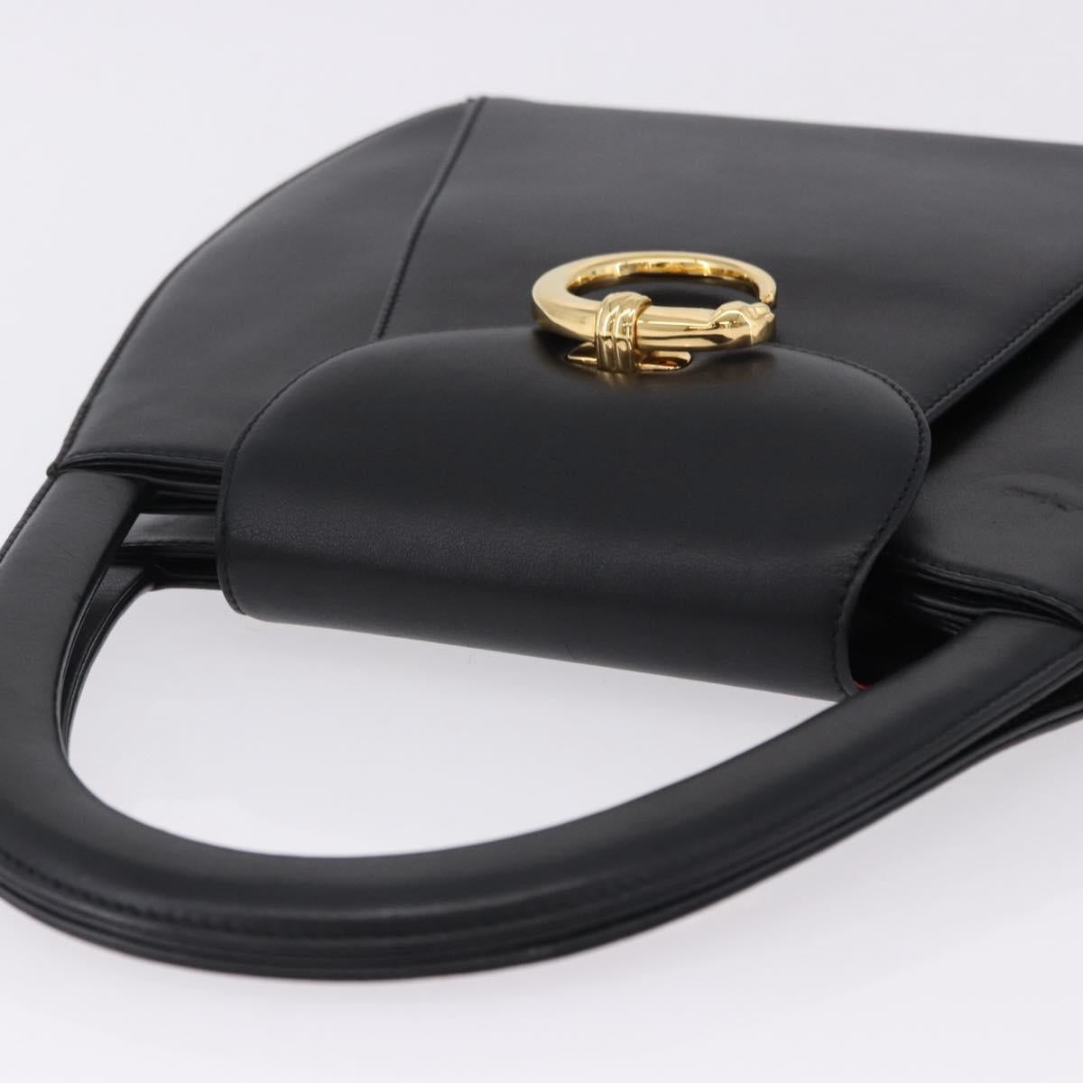 CARTIER PANTHERE Hand Bag Leather Black Gold Auth ka5314A