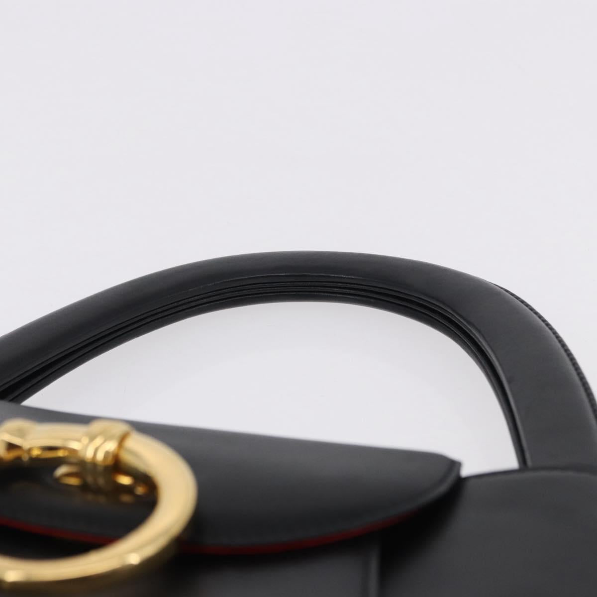 CARTIER PANTHERE Hand Bag Leather Black Gold Auth ka5314A