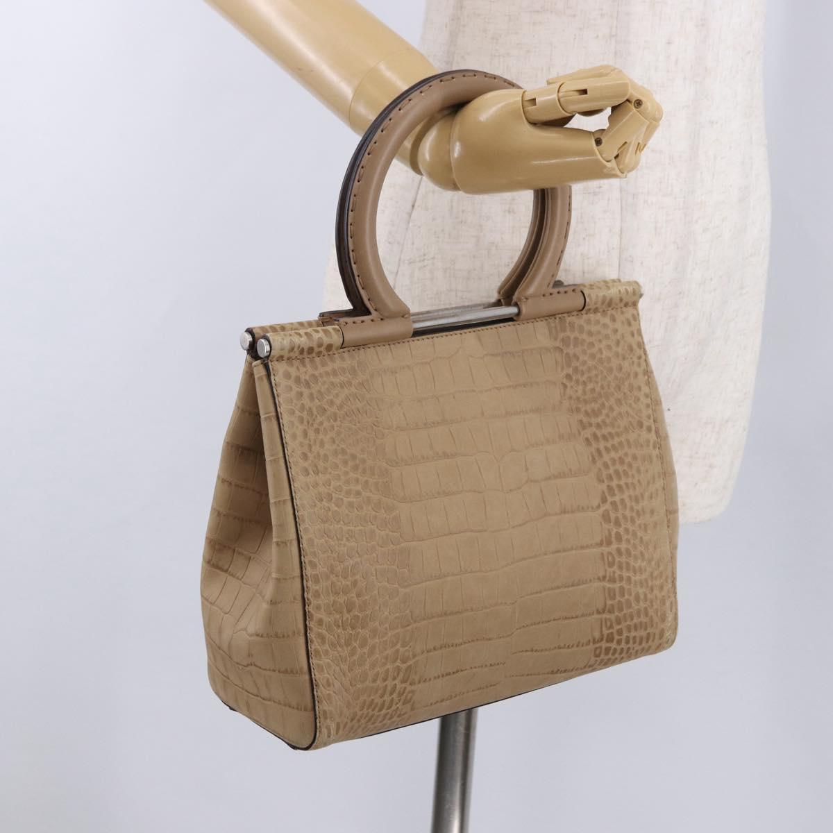 Salvatore Ferragamo Hand Bag Leather Brown Silver Auth ka5316