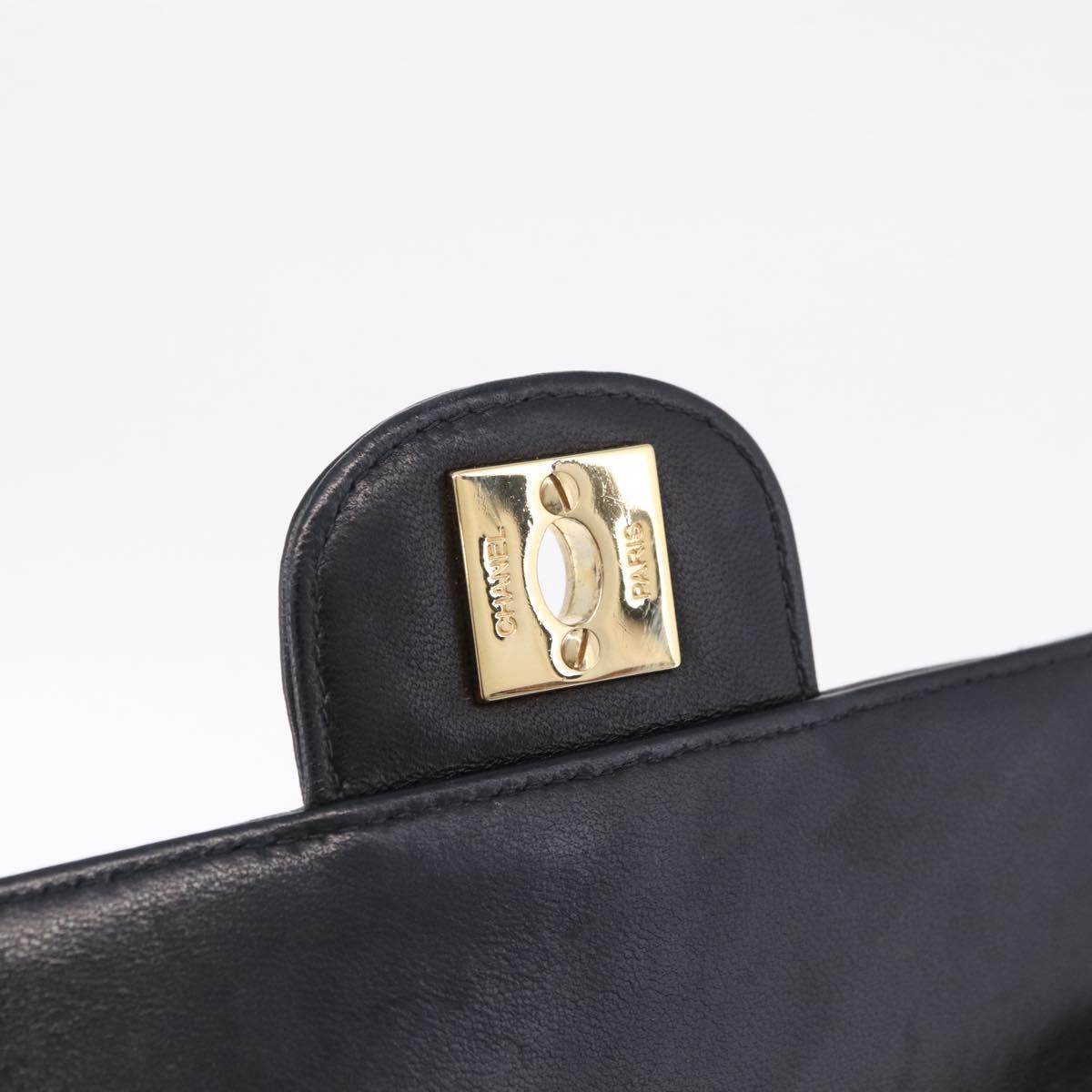 CHANEL Choco Bar Line Chain Shoulder Bag Leather Black Gold CC Auth ka5317V