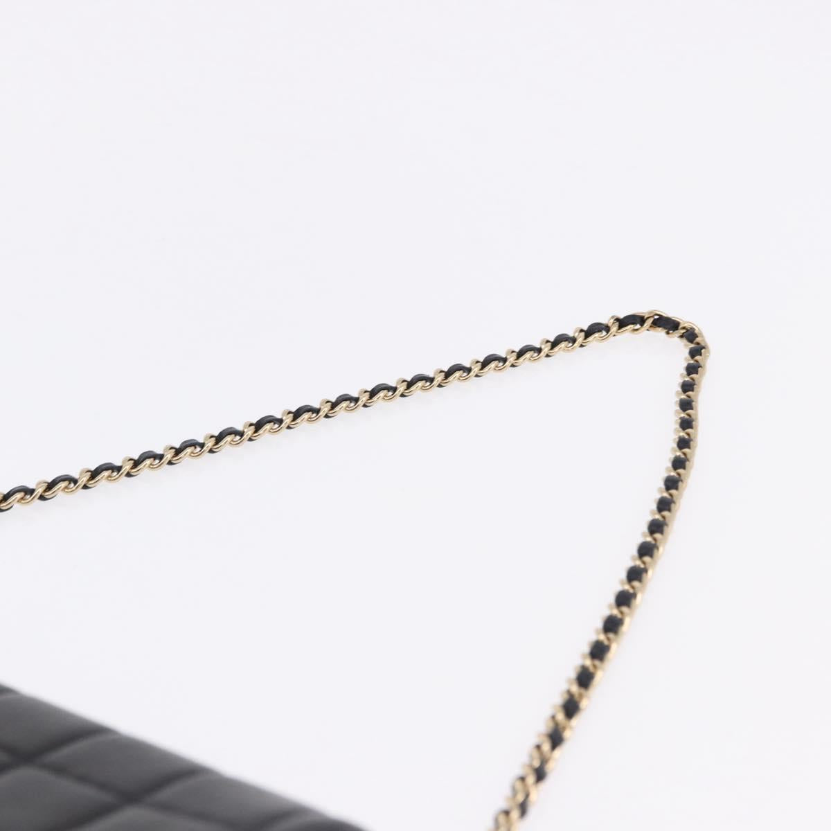 CHANEL Choco Bar Line Chain Shoulder Bag Leather Black Gold CC Auth ka5317V