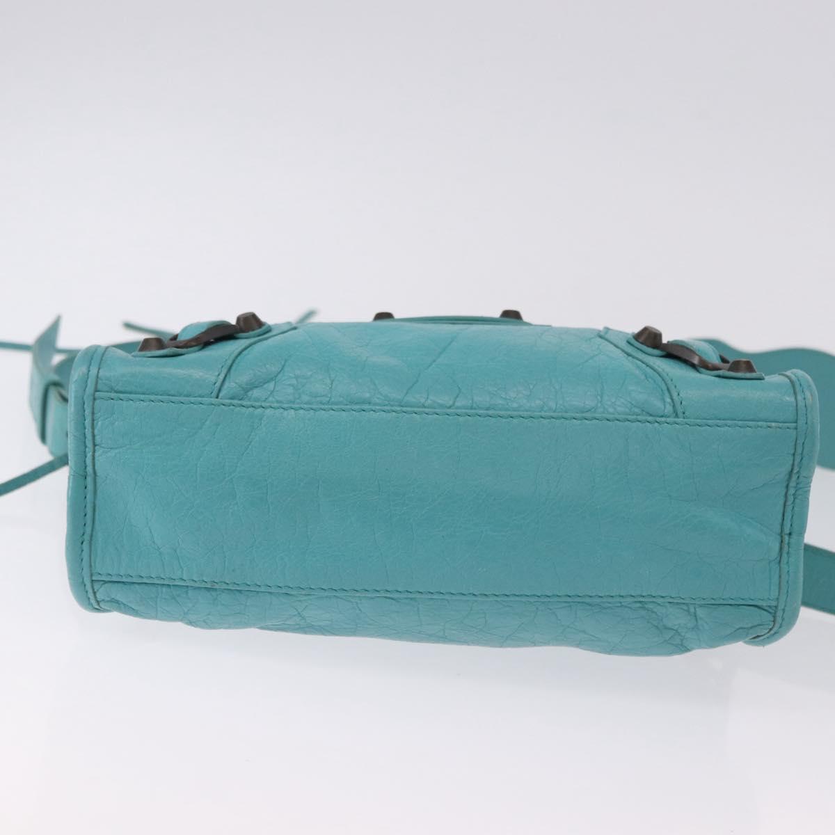 BALENCIAGA Classic Mini City Bag Leather 2way Turquoise Blue 300295 Auth ka5318M