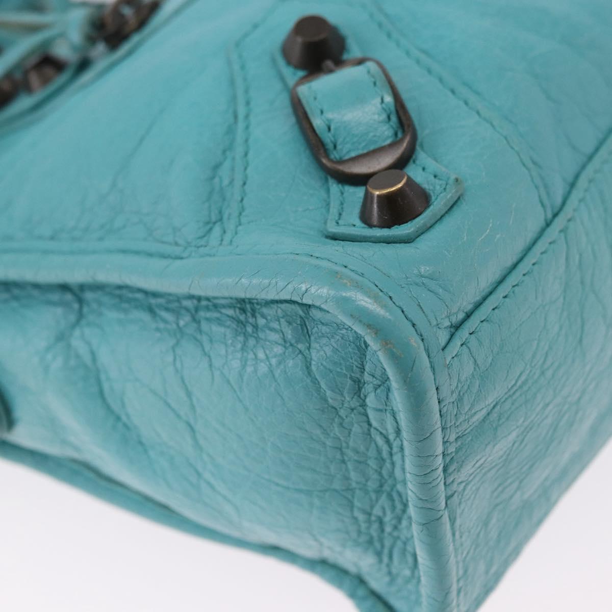 BALENCIAGA Classic Mini City Bag Leather 2way Turquoise Blue 300295 Auth ka5318M