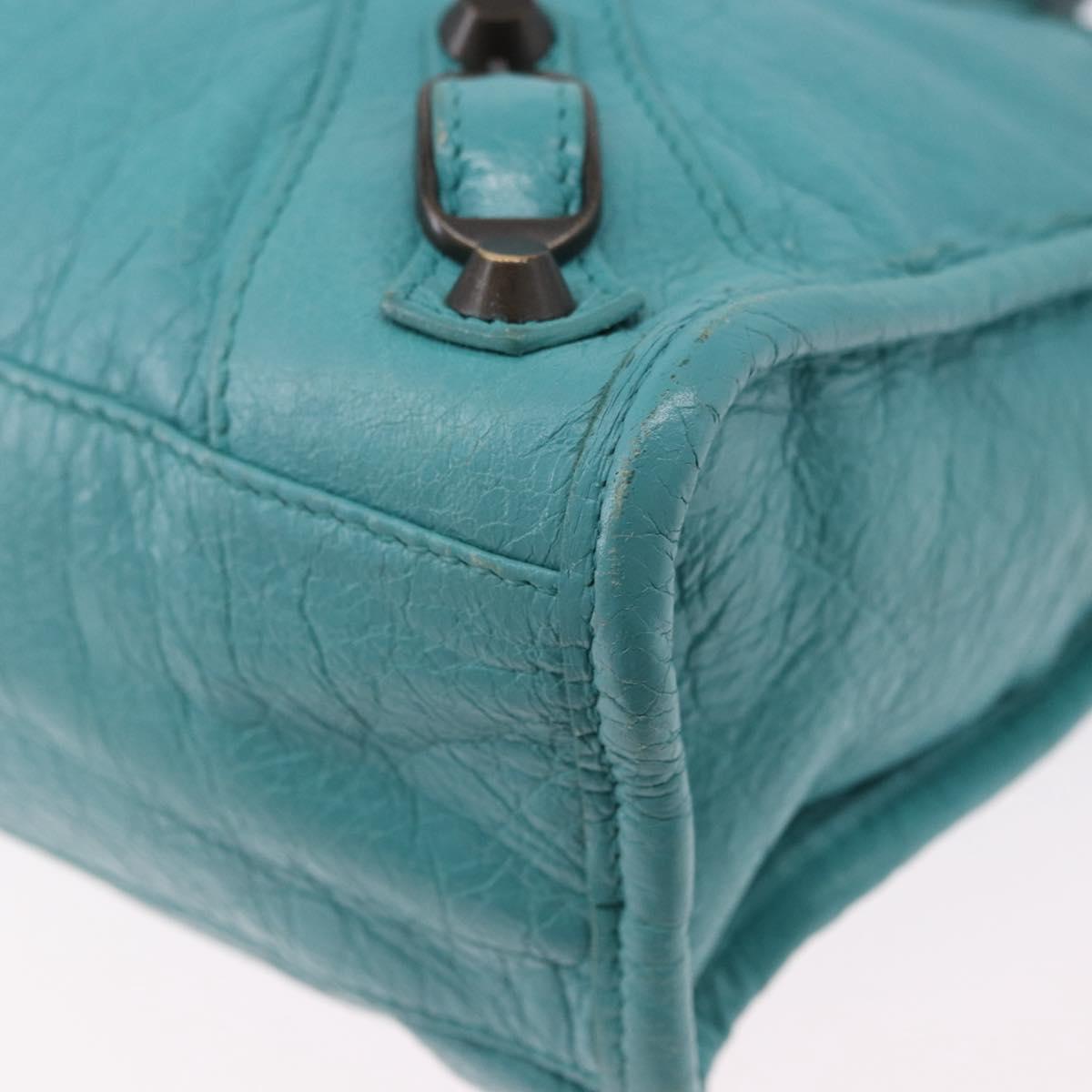 BALENCIAGA Classic Mini City Bag Leather 2way Turquoise Blue 300295 Auth ka5318M