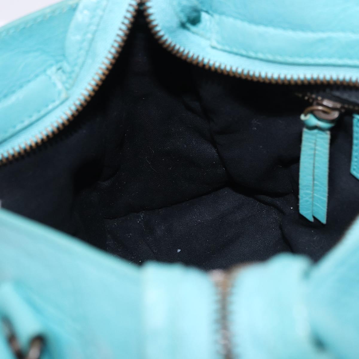 BALENCIAGA Classic Mini City Bag Leather 2way Turquoise Blue 300295 Auth ka5318M