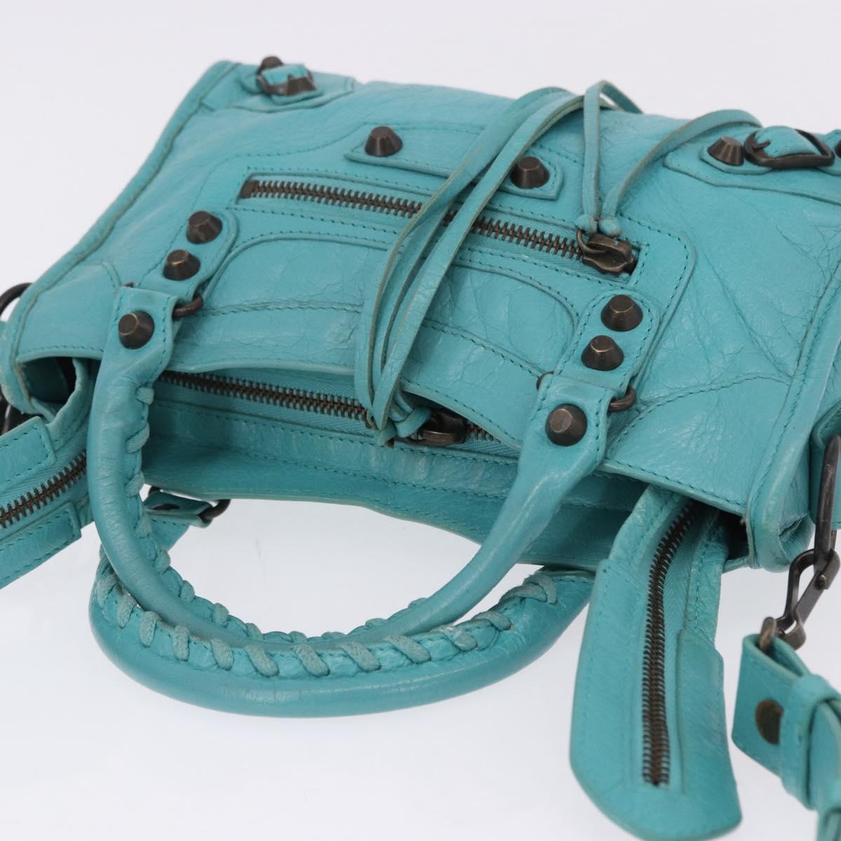 BALENCIAGA Classic Mini City Bag Leather 2way Turquoise Blue 300295 Auth ka5318M