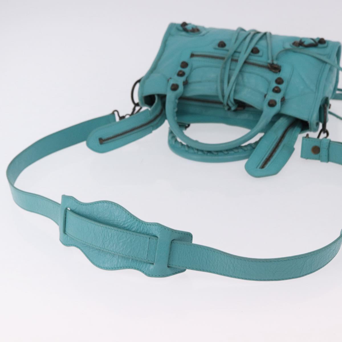 BALENCIAGA Classic Mini City Bag Leather 2way Turquoise Blue 300295 Auth ka5318M
