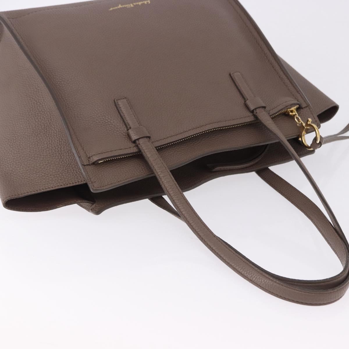 Salvatore Ferragamo Tote Bag Leather Beige Gold Auth ka5320A