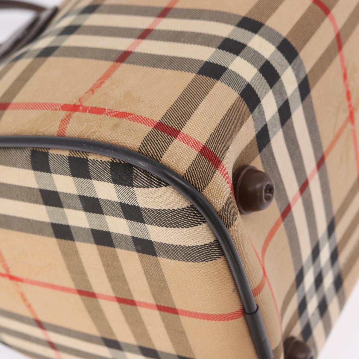 Burberrys Nova Check Boston Bag Canvas Beige Gold Auth ka5325