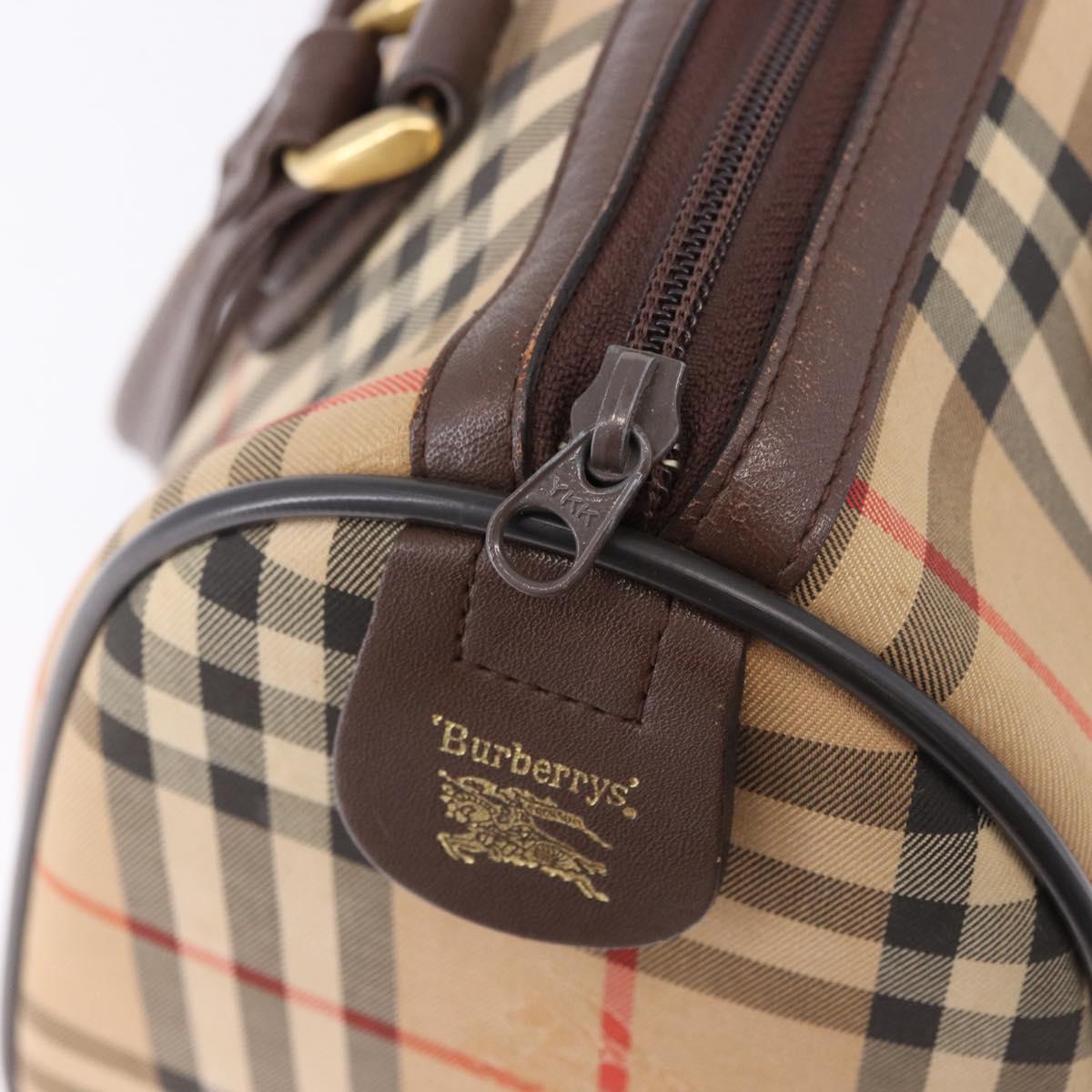Burberrys Nova Check Boston Bag Canvas Beige Gold Auth ka5325