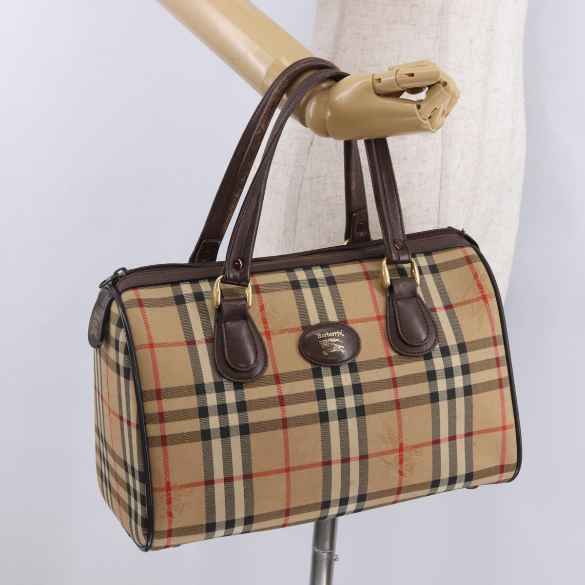Burberrys Nova Check Boston Bag Canvas Beige Gold Auth ka5325