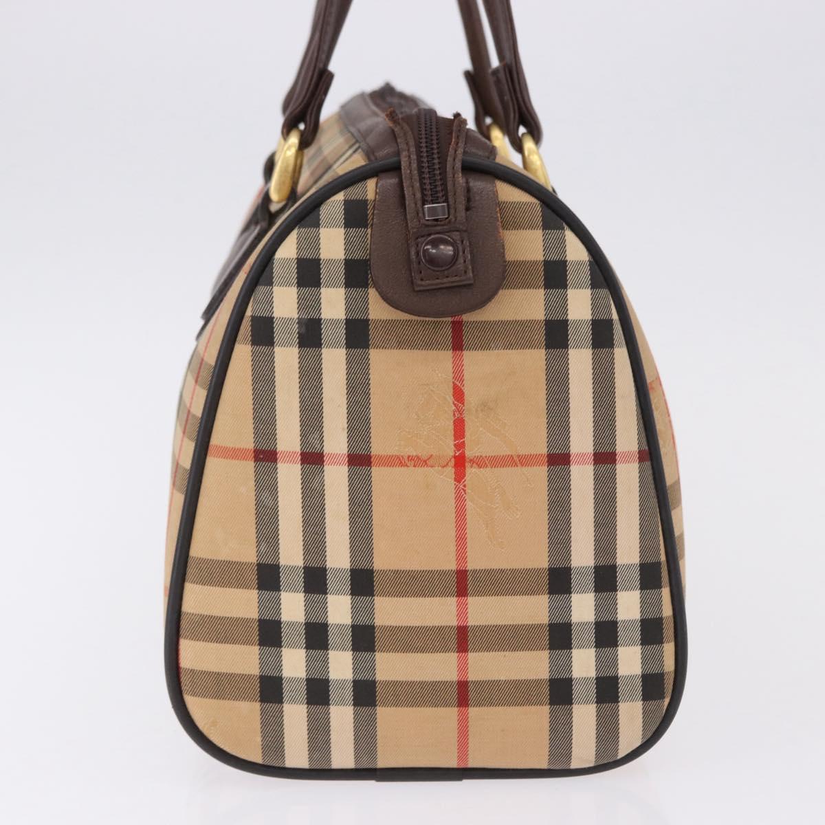 Burberrys Nova Check Boston Bag Canvas Beige Gold Auth ka5325