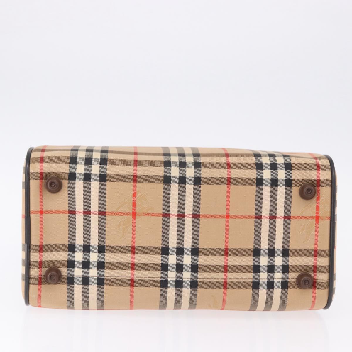 Burberrys Nova Check Boston Bag Canvas Beige Gold Auth ka5325