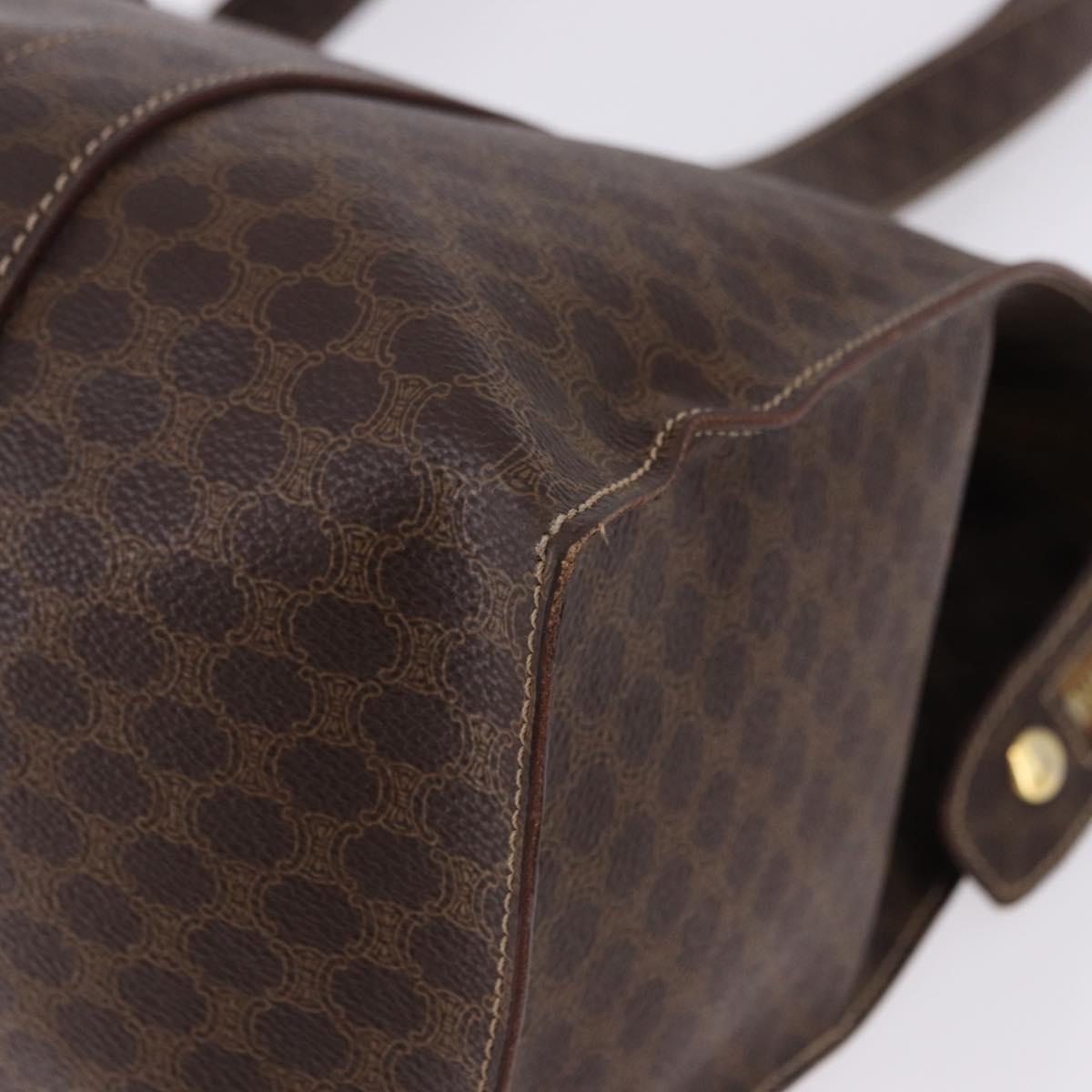 CELINE Macadam Shoulder Bag PVC Leather Brown Gold Tone Auth ka5329A