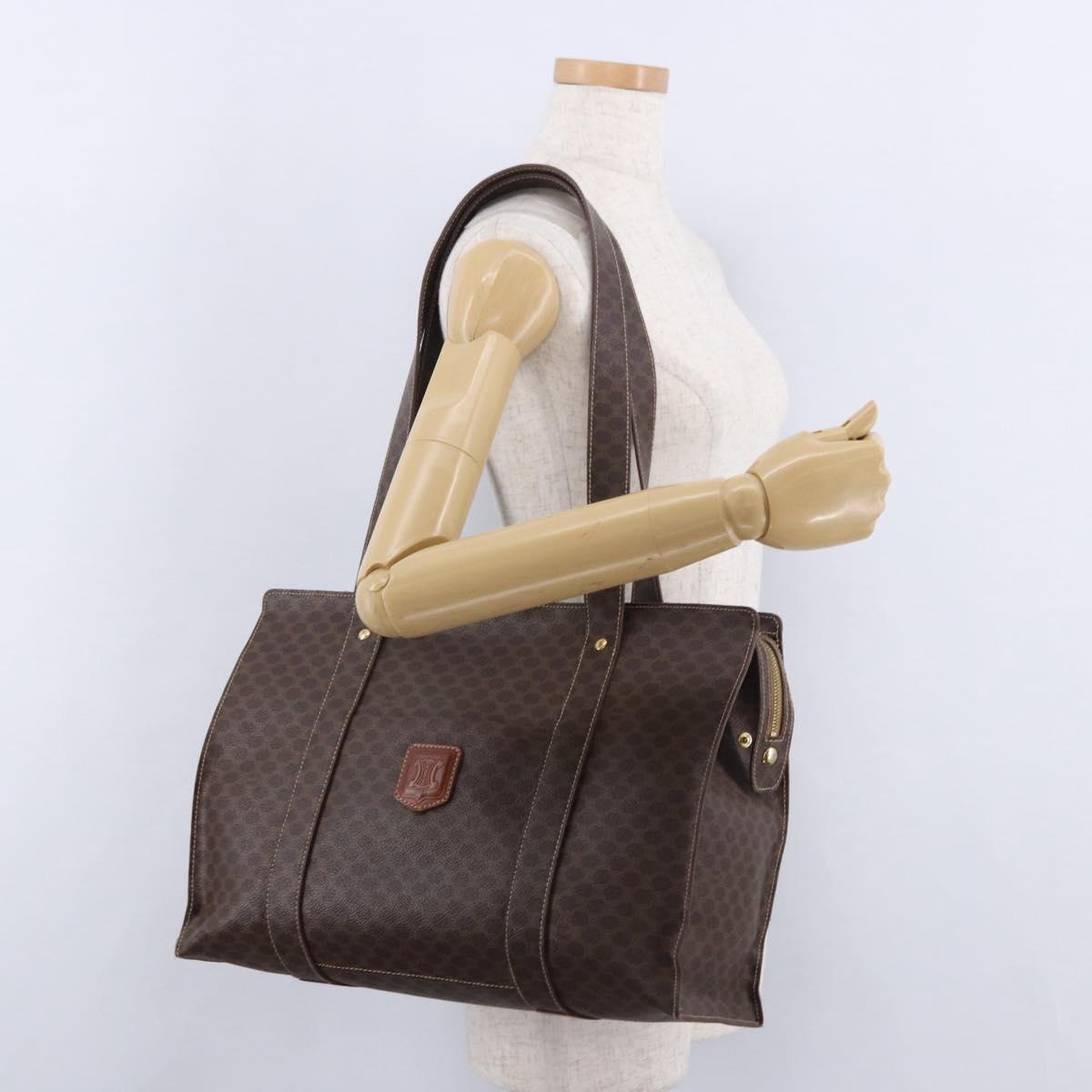 CELINE Macadam Shoulder Bag PVC Leather Brown Gold Tone Auth ka5329A
